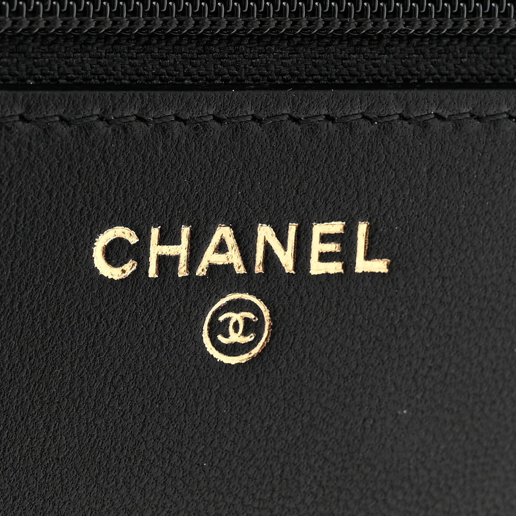 Lambskin Quilted Trendy CC Wallet On Chain WOC Black wholesalehk.shop