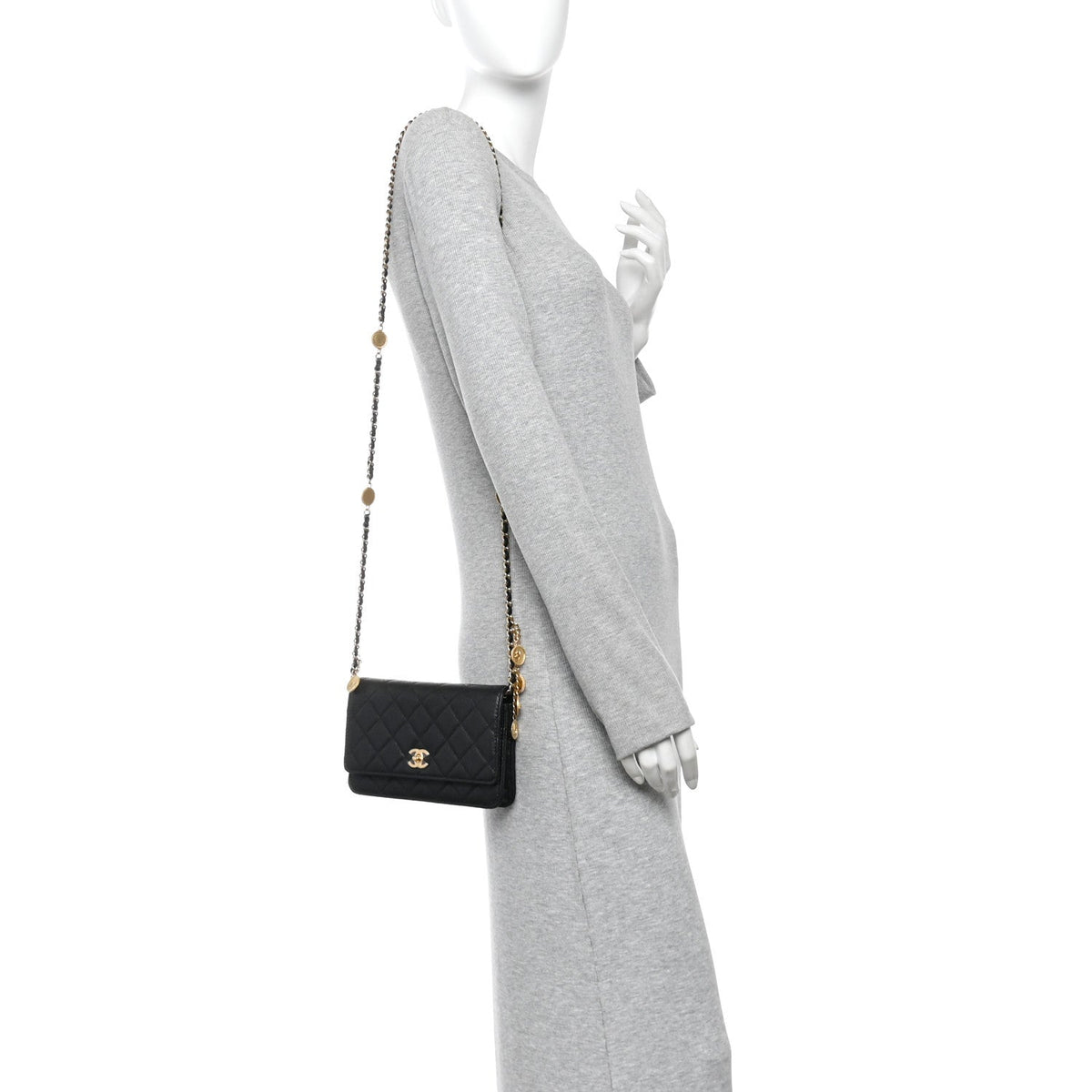 Caviar Quilted Medallion Wallet on Chain WOC Black wholesalehk.shop