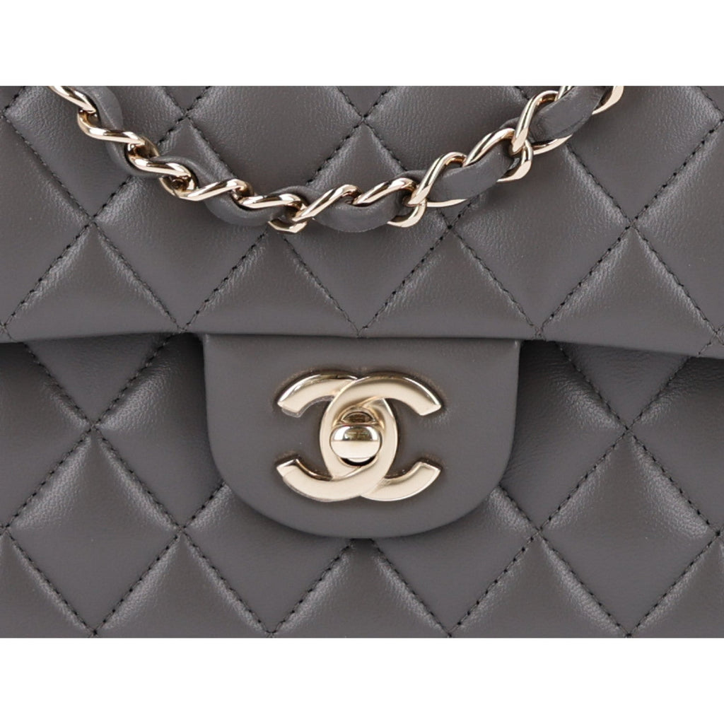 Lambskin Quilted Small Double Flap Grey wholesalehk.shop
