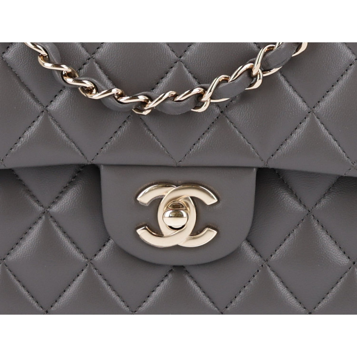 Lambskin Quilted Small Double Flap Grey wholesalehk.shop