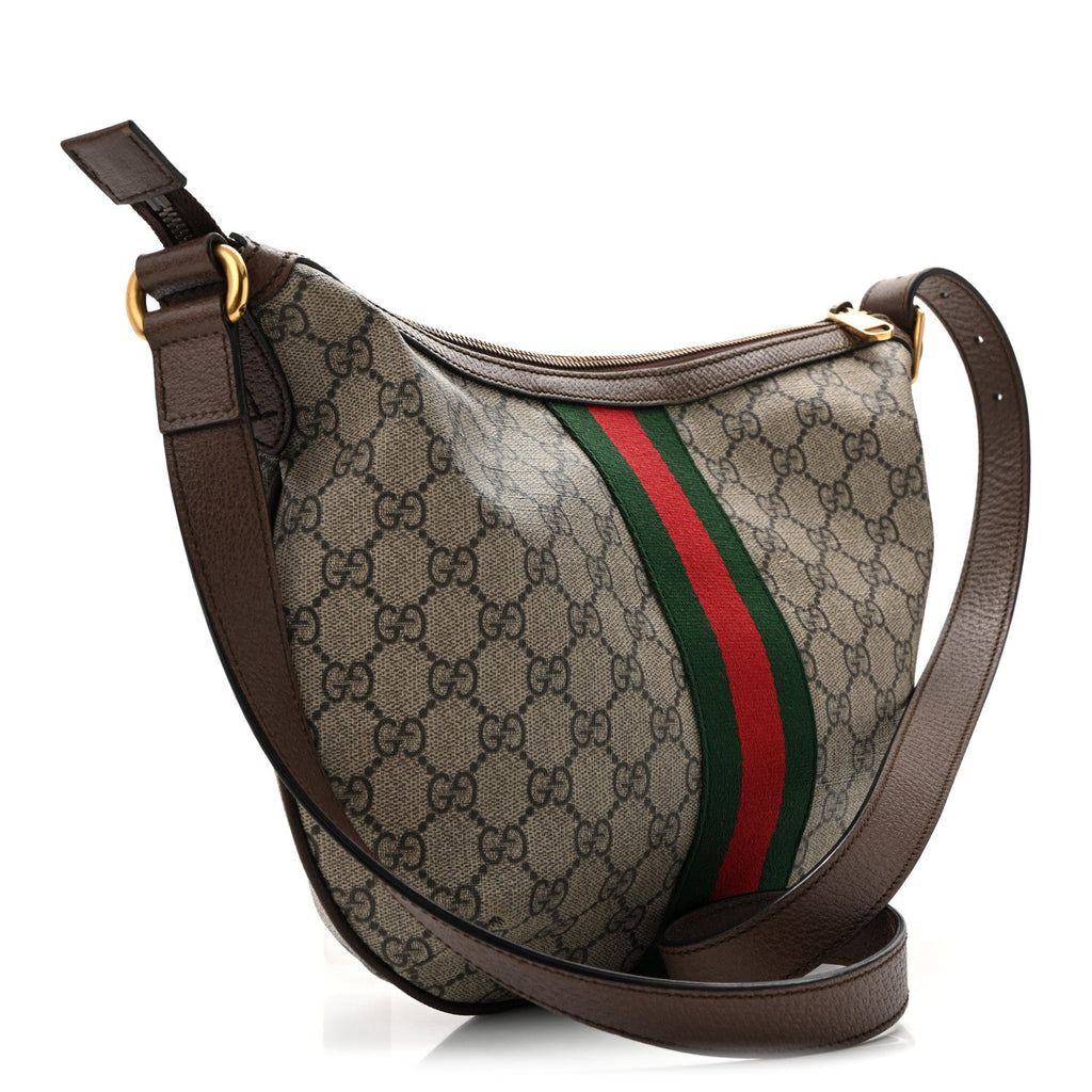 GG Supreme Monogram Web Small Ophidia Half Moon Hobo Brown wholesalehk.shop