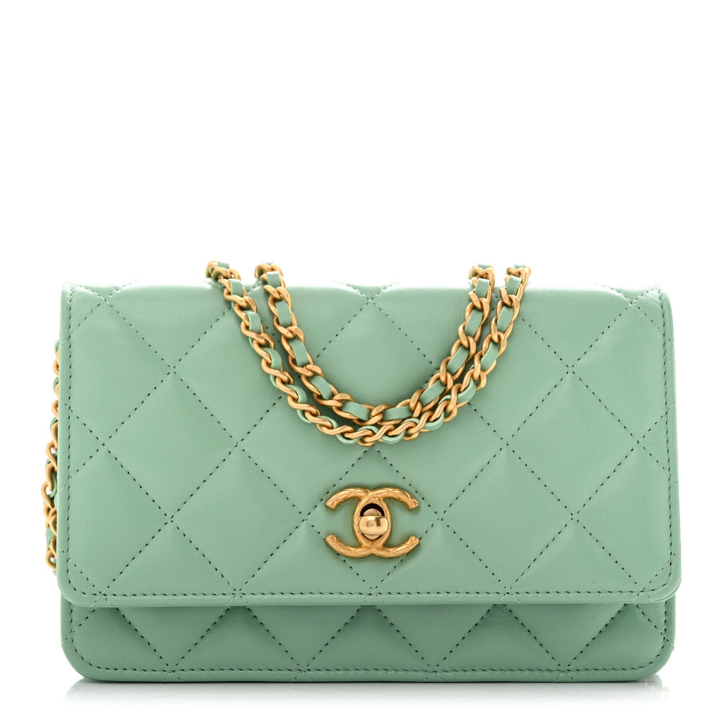 Lambskin Quilted Logo WOC Wallet On Chain Green wholesalehk.shop