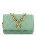 Lambskin Quilted Logo WOC Wallet On Chain Green wholesalehk.shop
