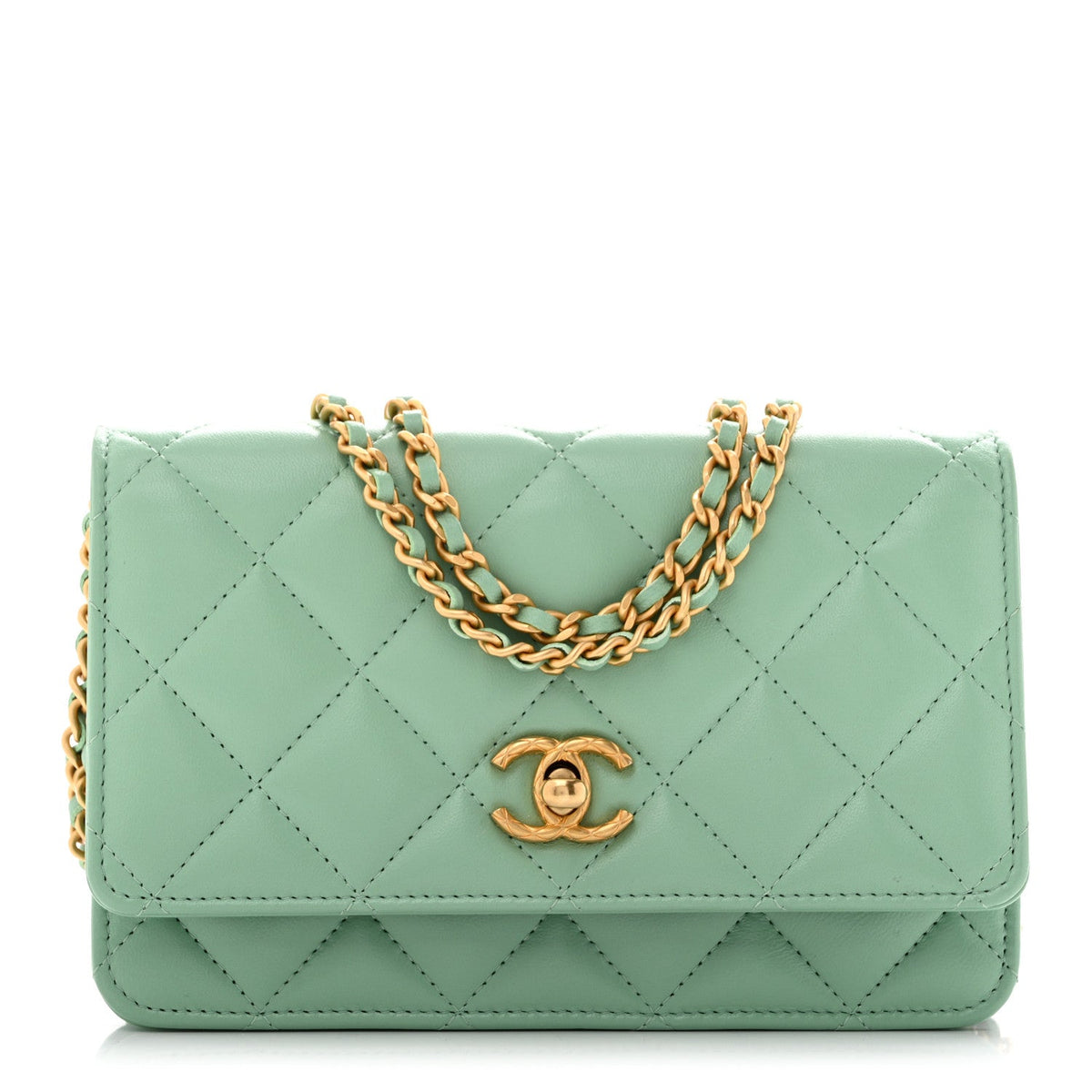 Lambskin Quilted Logo WOC Wallet On Chain Green wholesalehk.shop
