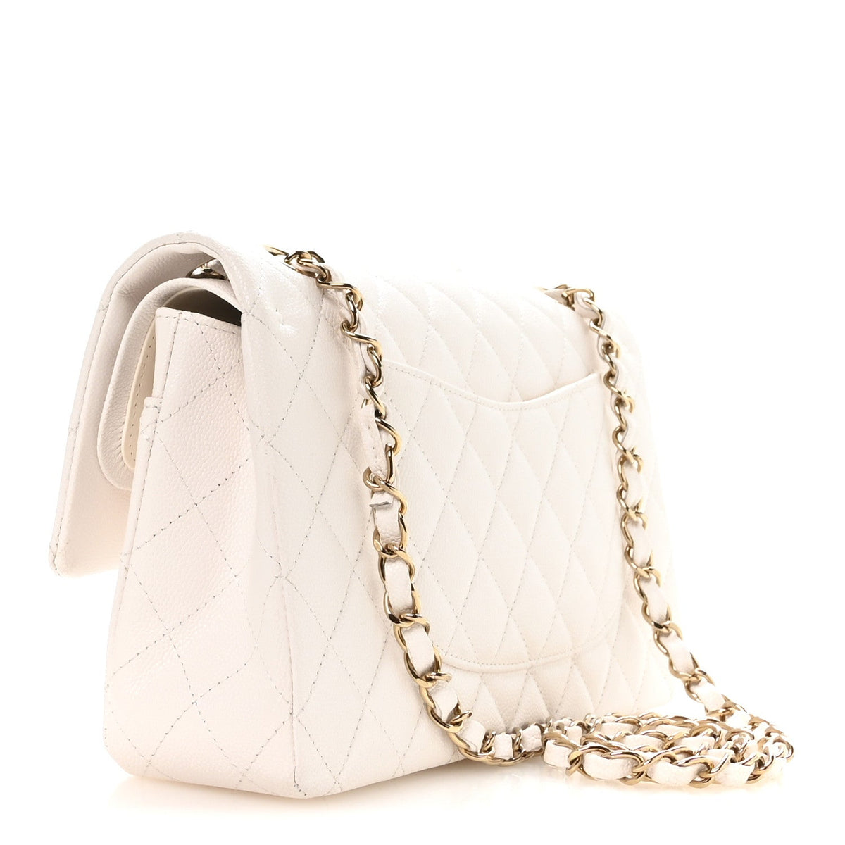 Caviar Quilted Medium Double Flap White wholesalehk.shop
