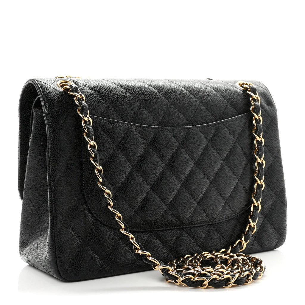 Caviar Quilted Jumbo Double Flap Black wholesalehk.shop