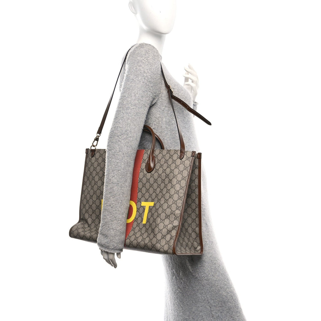 GG Supreme Monogram Fake/Not Large Retro Interlocking G Tote Bag Beige Brown Sugar wholesalehk.shop