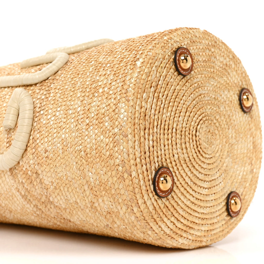 Straw Calfskin Small Logo Bucket Bag Natural Tan wholesalehk.shop