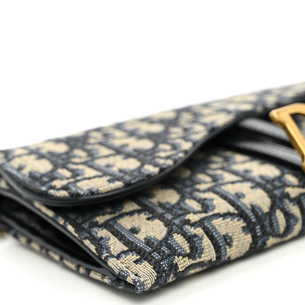 Oblique Saddle Chain Long Wallet Blue wholesalehk.shop