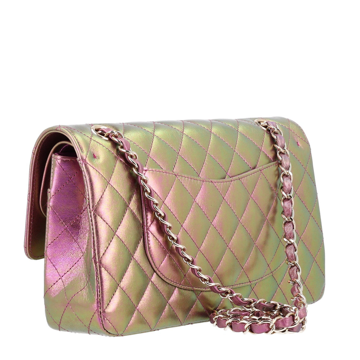 Iridescent Lambskin Quilted Medium Double Flap Purple wholesalehk.shop