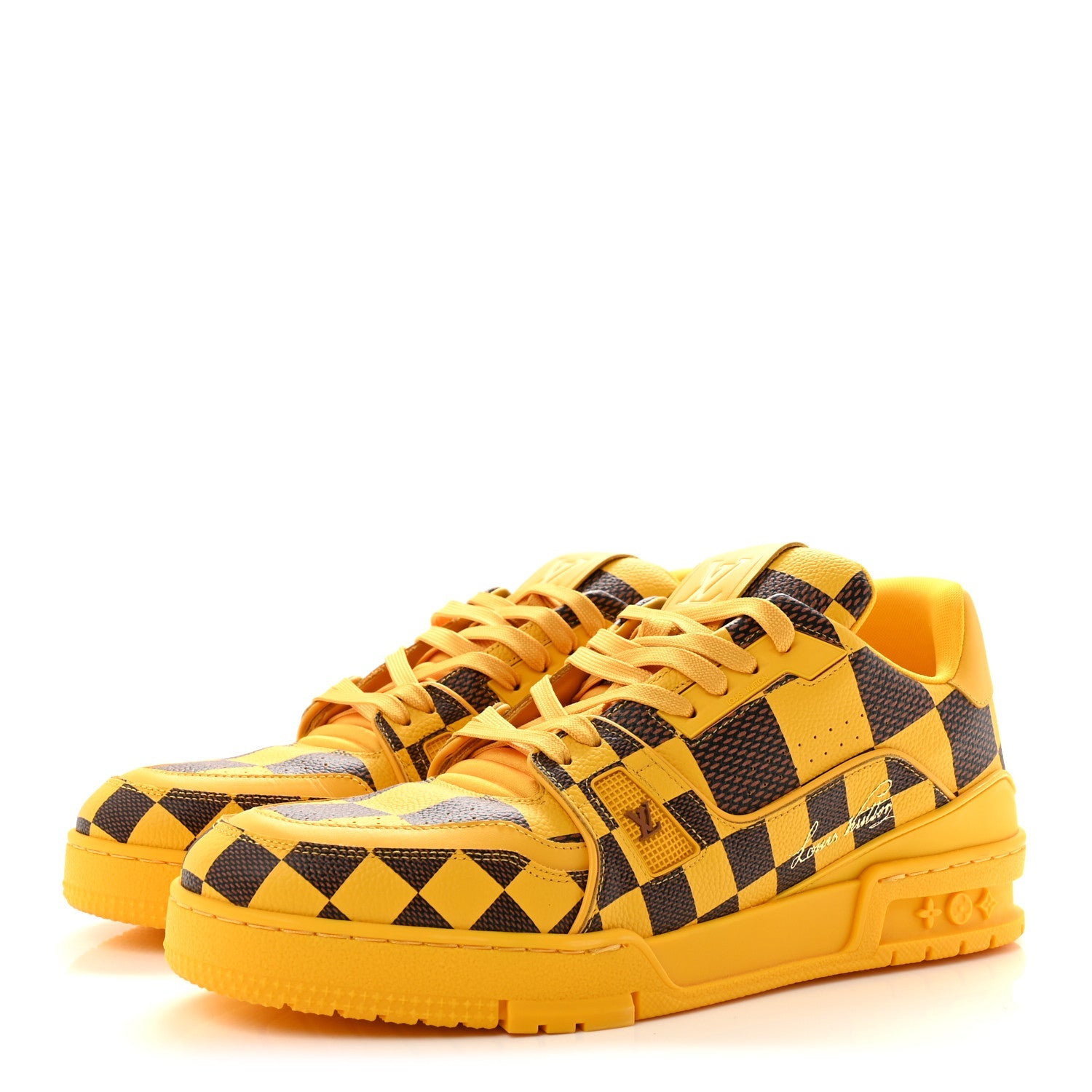 Damier Pop Grained Calfskin Mens LV Trainer Sneakers 8 Jaune Mat £¨ Direct shipment via from wholesalehk.shop