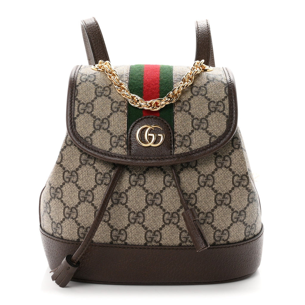 GG Supreme Monogram Textured Dollar Calfskin Web Mini Ophidia Chain Drawstring Backpack Beige Brown wholesalehk.shop