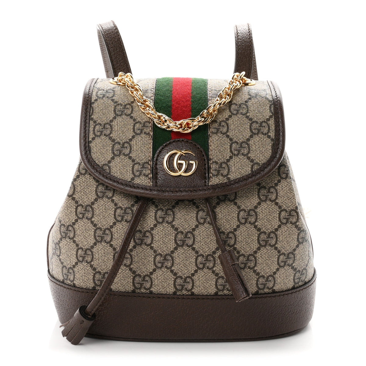 GG Supreme Monogram Textured Dollar Calfskin Web Mini Ophidia Chain Drawstring Backpack Beige Brown wholesalehk.shop