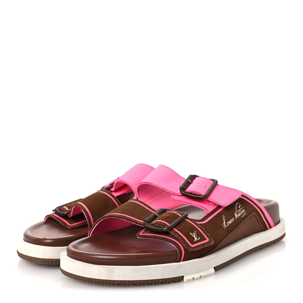 Mix Materials Mens LV Script Trainer Mules 6 Brown Pink £¨ Direct shipment via from wholesalehk.shop