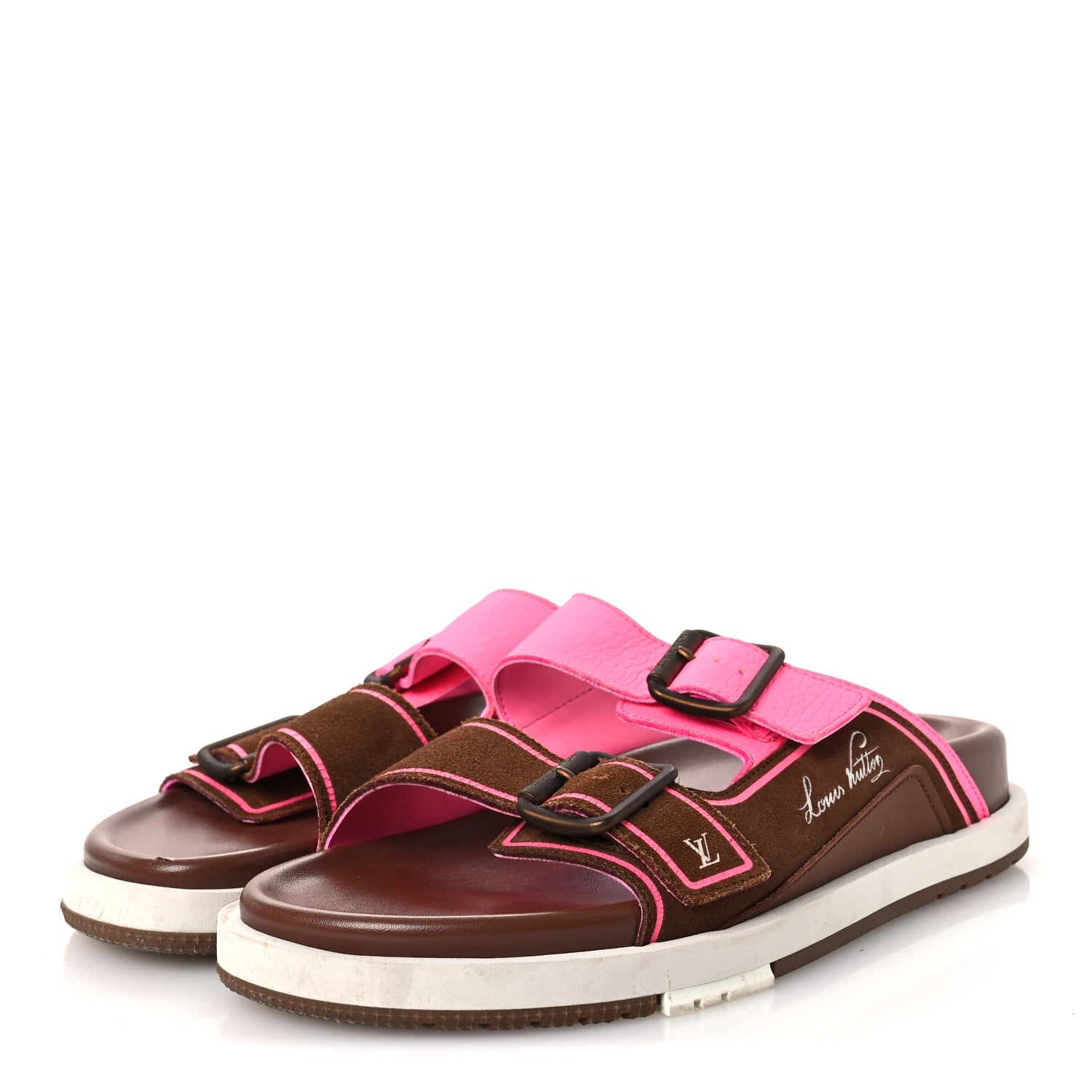 Mix Materials Mens LV Script Trainer Mules 6 Brown Pink £¨ Direct shipment via from wholesalehk.shop