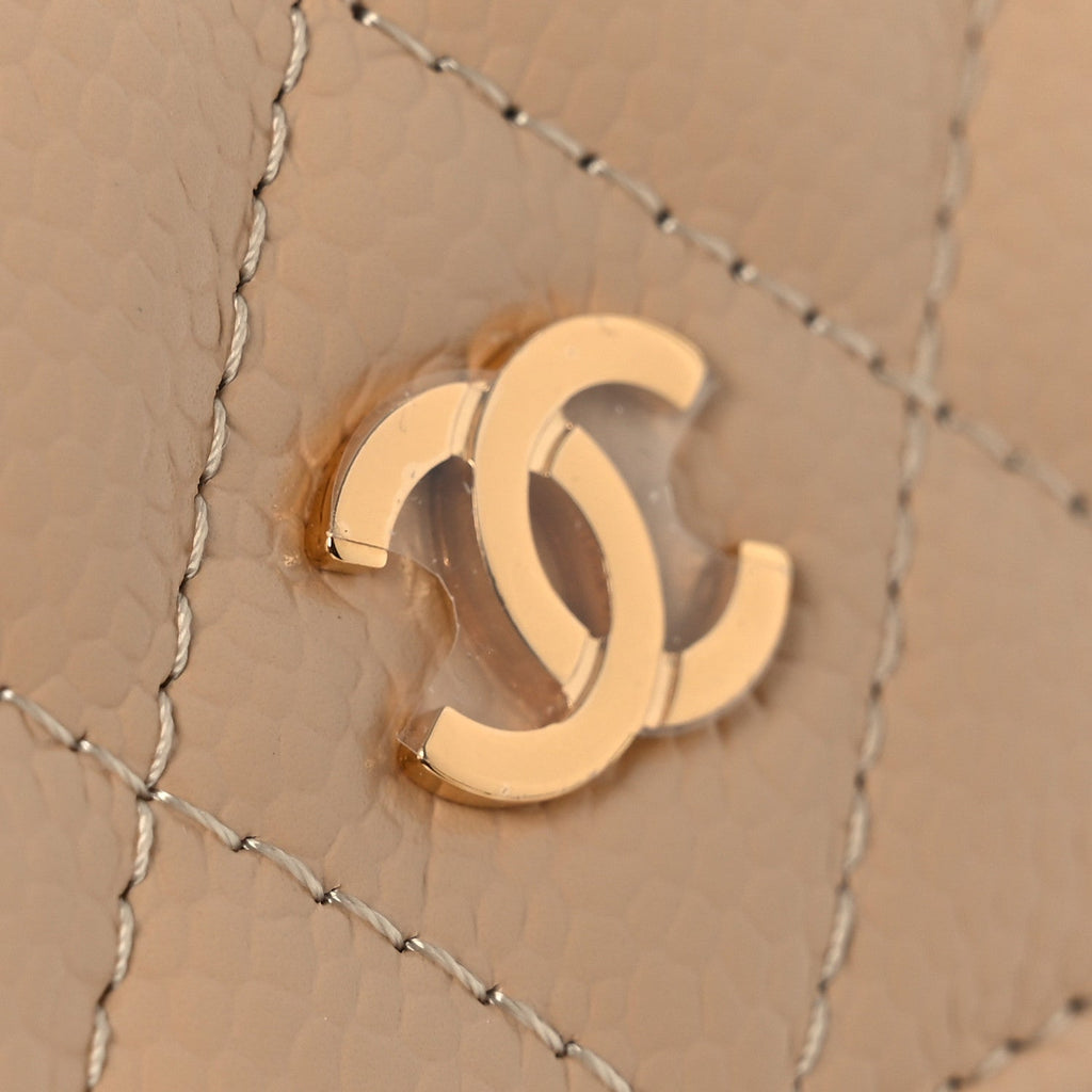 Caviar Quilted Wallet on Chain WOC Beige wholesalehk.shop