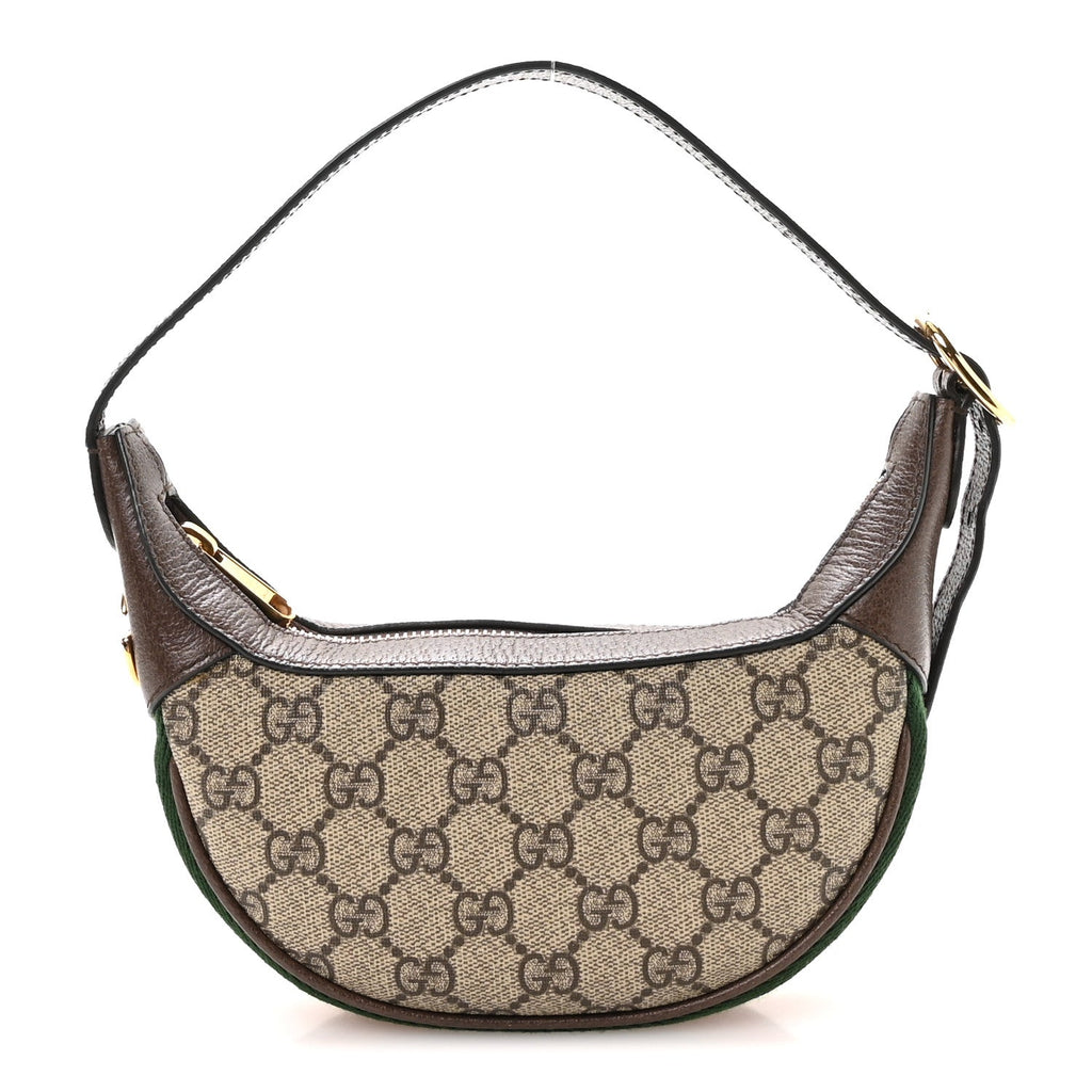 GG Supreme Monogram Textured Calfskin Web Mini Ophidia Half Moon Hobo Beige Ebony New Acero wholesalehk.shop