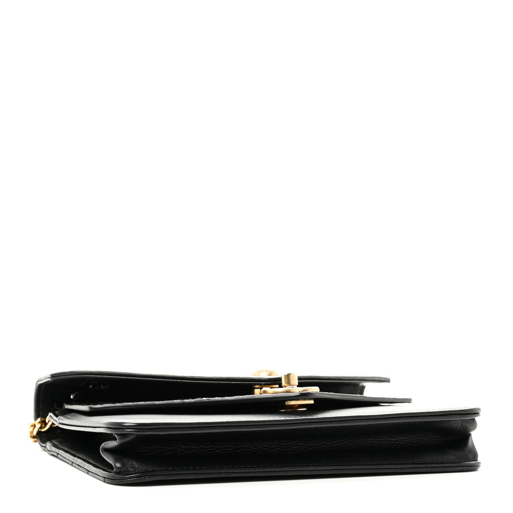 Calfskin Elaphe Double Chevron Mini Wallet On Chain WOC Black Black wholesalehk.shop