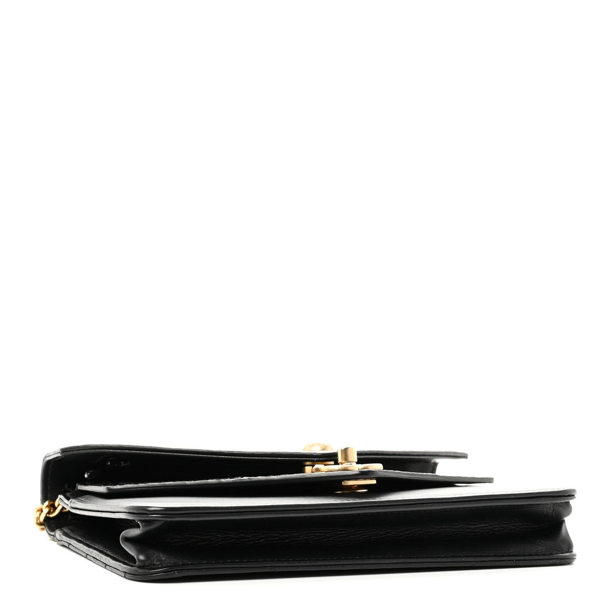 Calfskin Elaphe Double Chevron Mini Wallet On Chain WOC Black Black wholesalehk.shop
