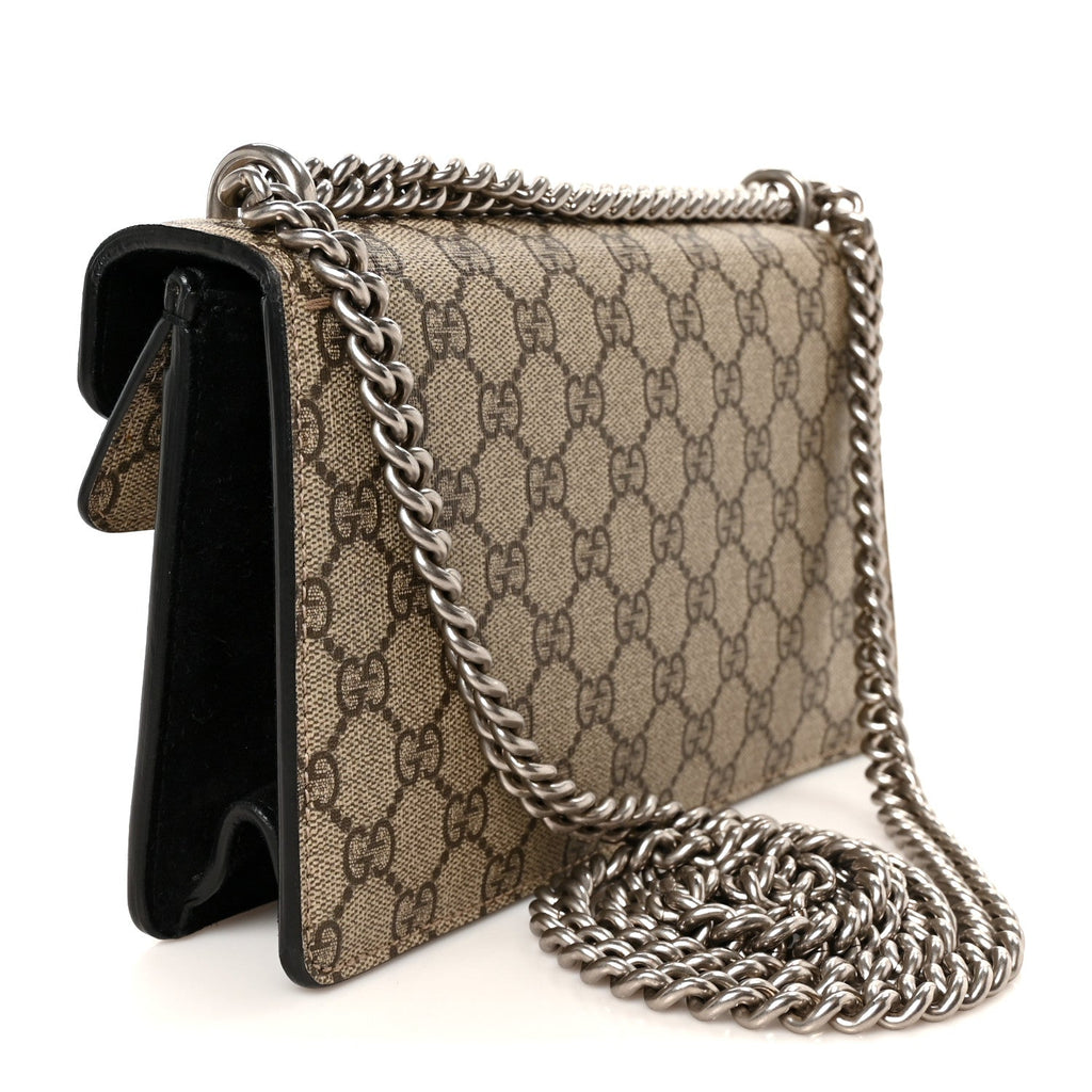 GG Supreme Monogram Suede Crystal Small Dionysus Shoulder Bag Beige Ebony Black wholesalehk.shop