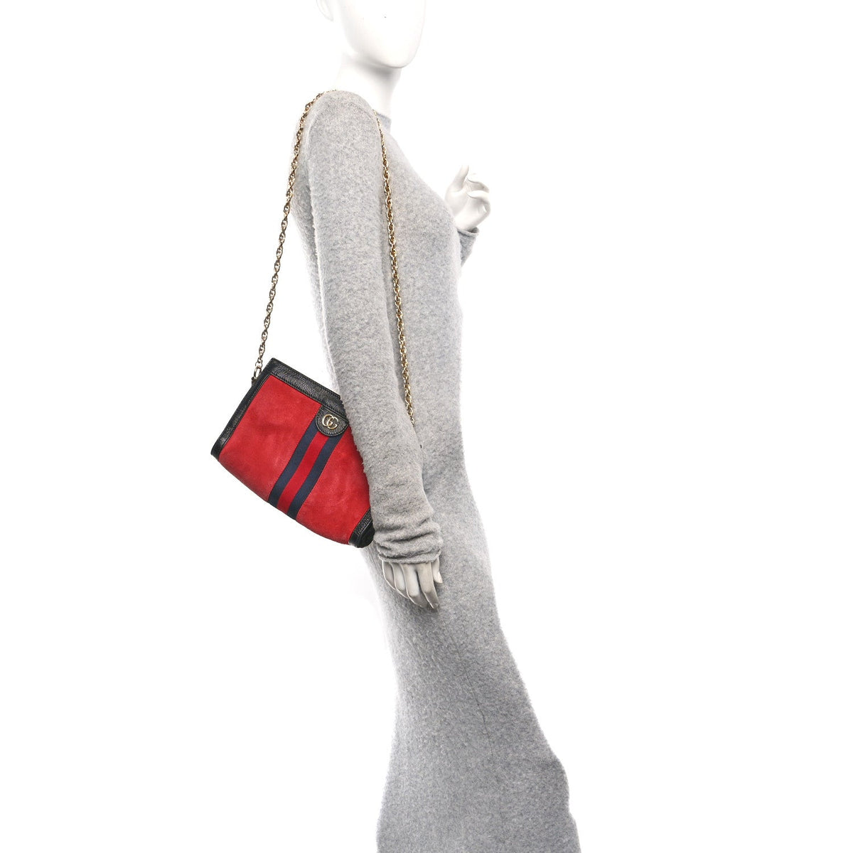 Suede Patent Web Small Ophidia Chain Shoulder Bag Hibiscus Red Black wholesalehk.shop