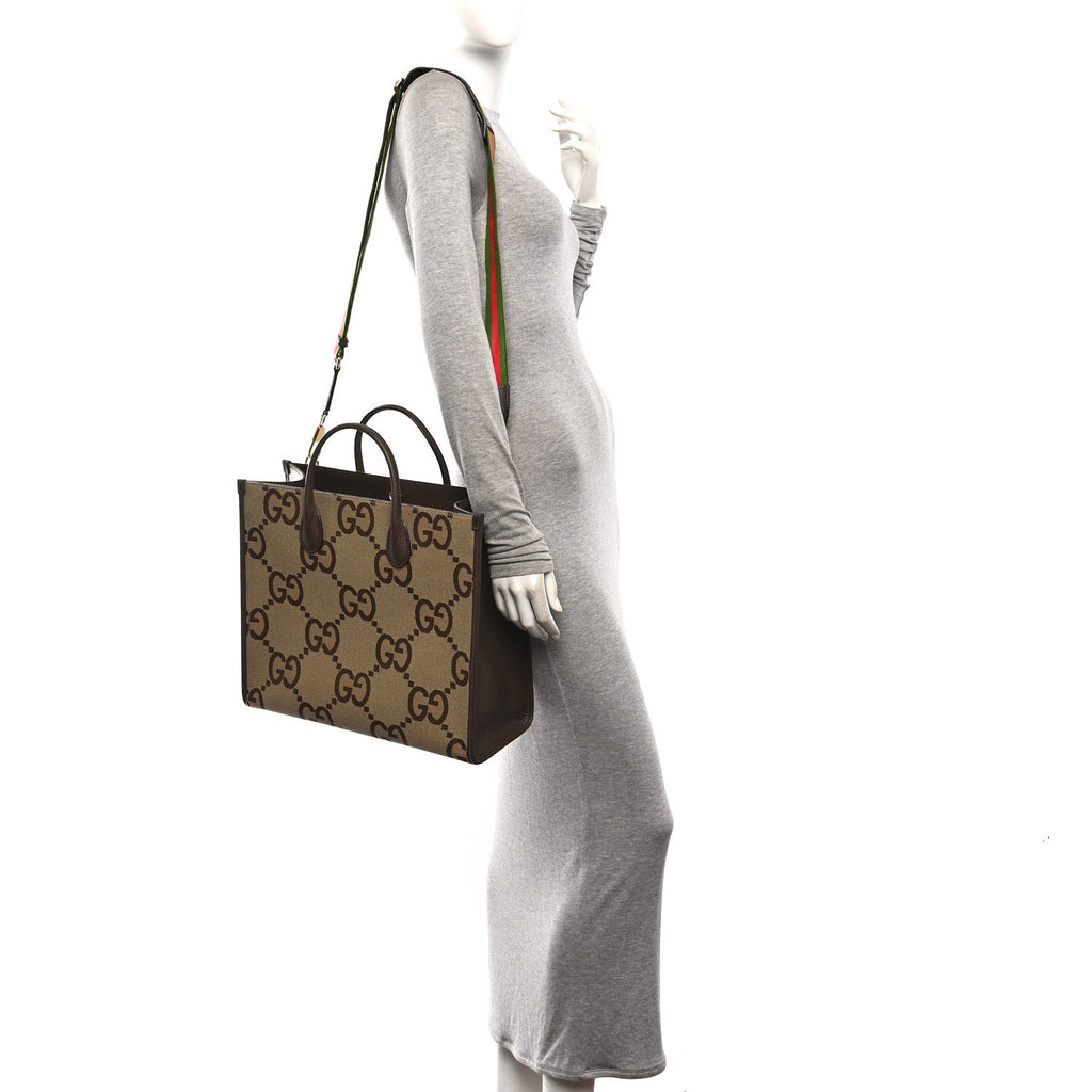 Monogram Jumbo GG Textured Dollar Calfskin Web Tote Bag Camel Ebony New Acero wholesalehk.shop