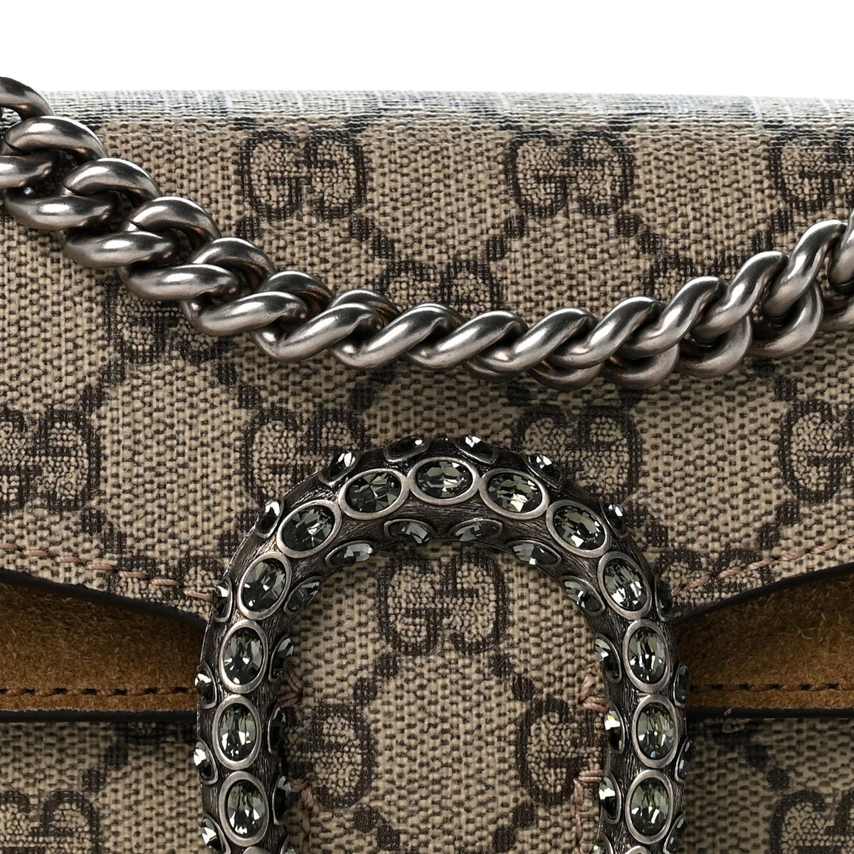 GG Supreme Monogram Suede Crystal Small Dionysus Shoulder Bag Beige Ebony Taupe wholesalehk.shop