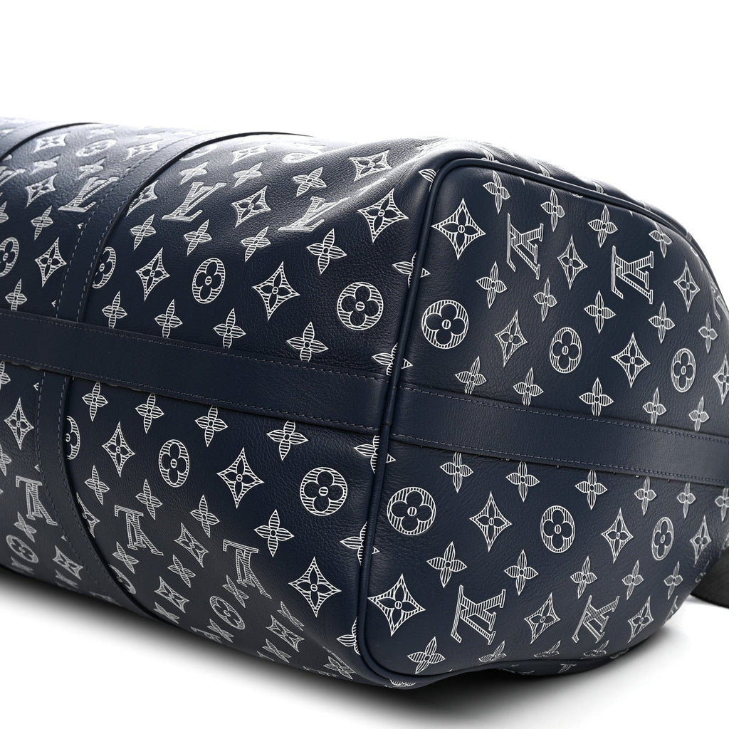 Calfskin Shadow Monogram Keepall Bandouliere 50 Ink Blue White wholesalehk.shop