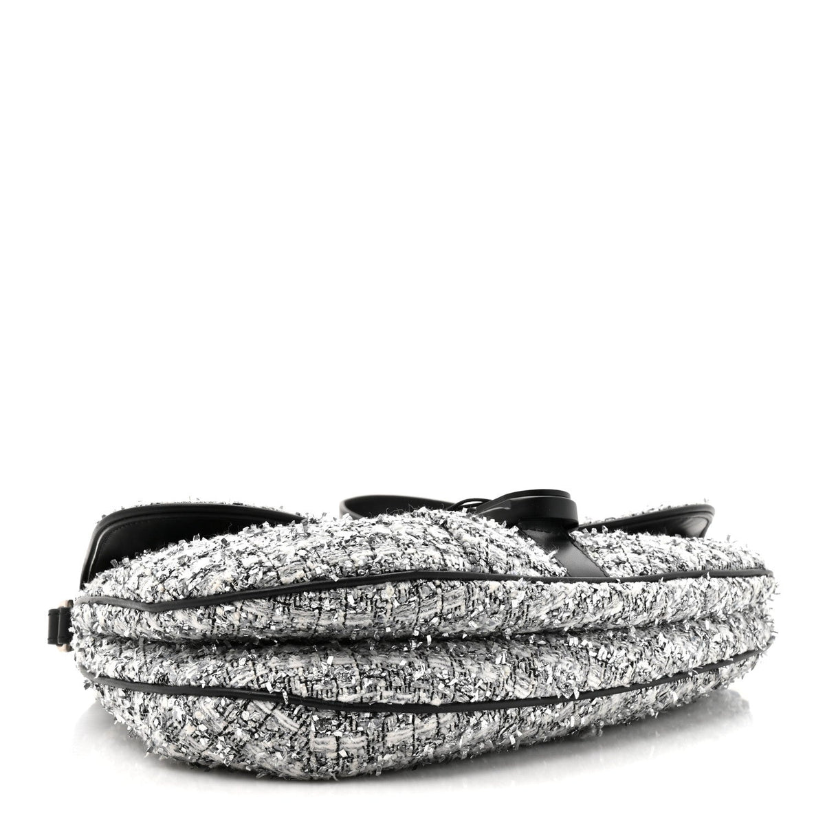Tweed Saddle Crossbody Bag Black Silver wholesalehk.shop