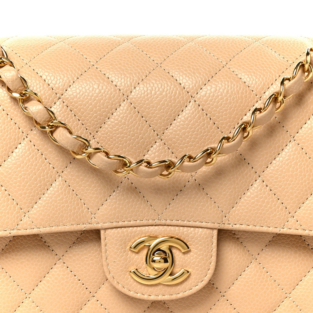 Caviar Quilted Medium Double Flap Beige wholesalehk.shop