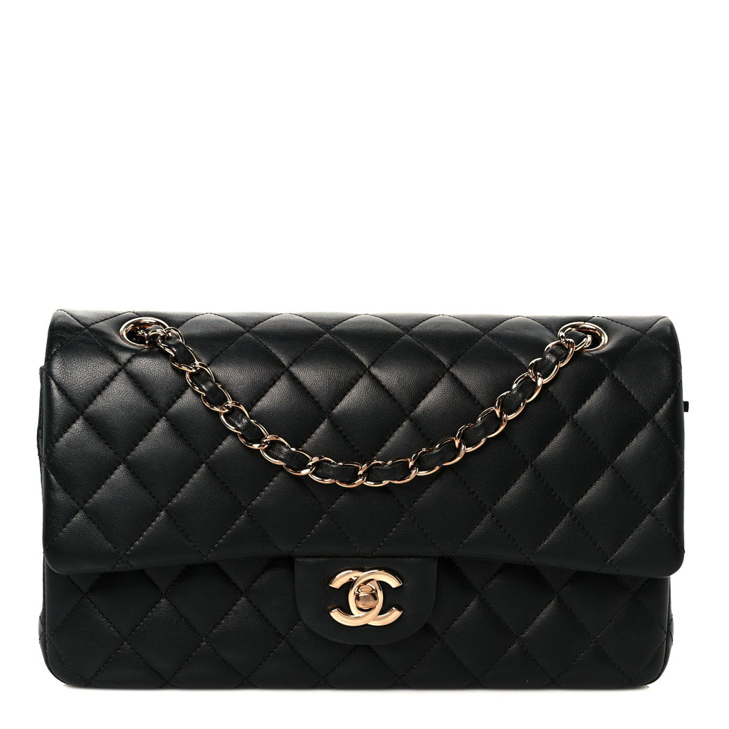 Lambskin Quilted Medium Double Flap Black wholesalehk.shop