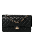 Lambskin Quilted Medium Double Flap Black wholesalehk.shop