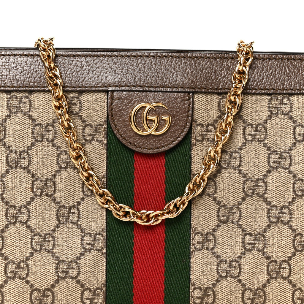 GG Supreme Monogram Web Small Ophidia Chain Shoulder Bag Brown wholesalehk.shop
