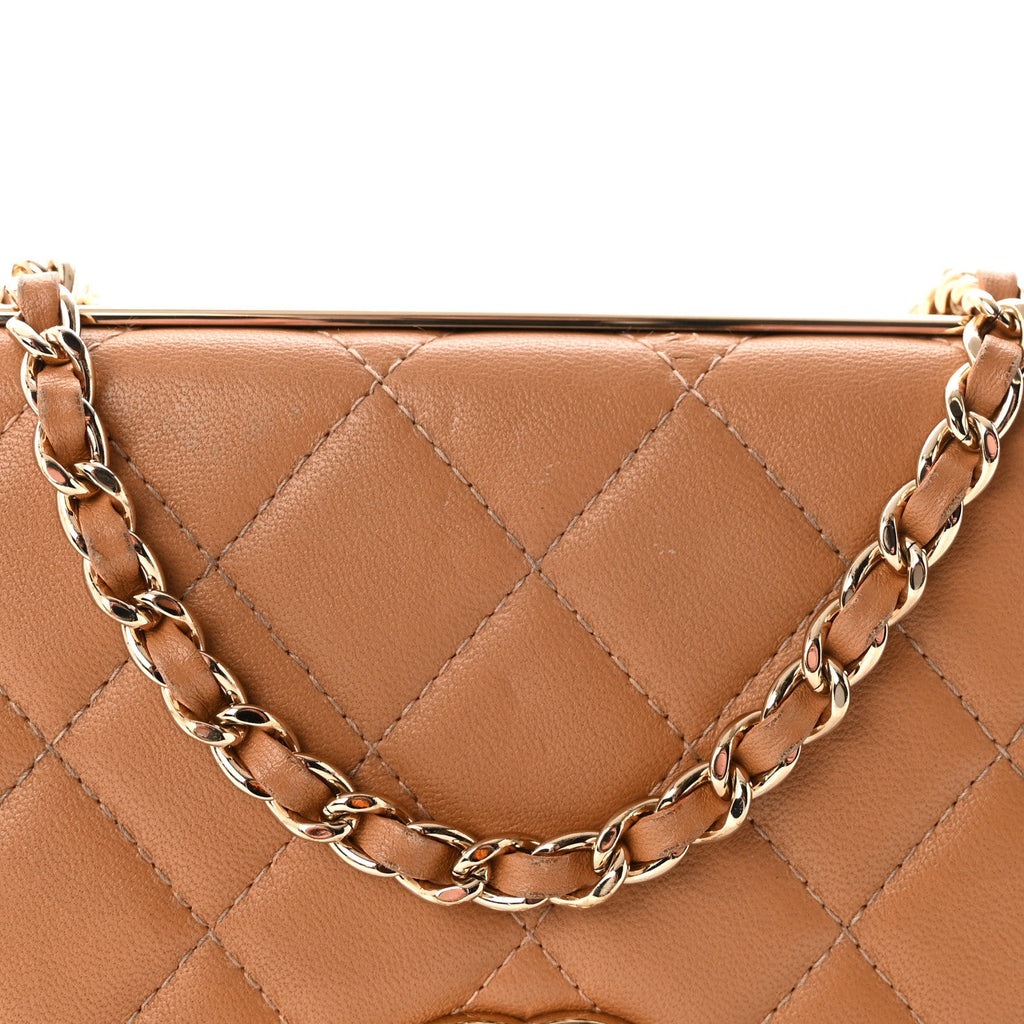 Lambskin Quilted Trendy CC Wallet On Chain WOC Beige wholesalehk.shop