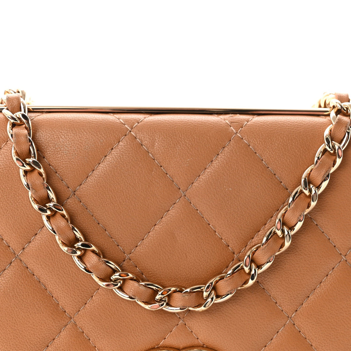 Lambskin Quilted Trendy CC Wallet On Chain WOC Beige wholesalehk.shop