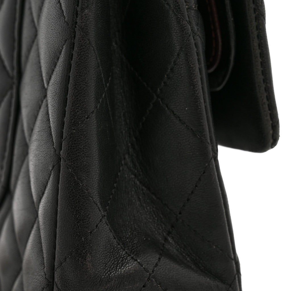 Lambskin Quilted Medium Double Flap Black wholesalehk.shop