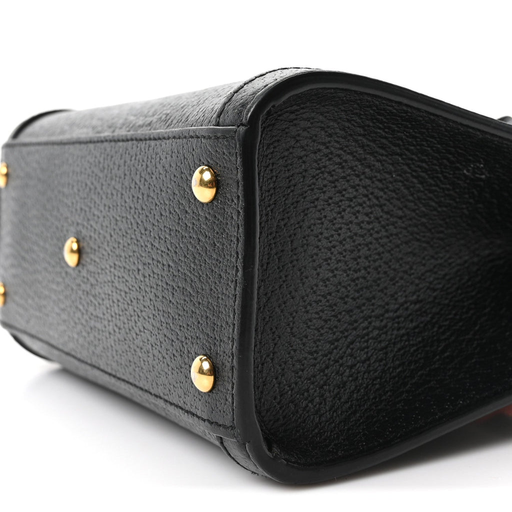 Textured Dollar Calfskin Web Mini Diana Tote Bag Black Dusty Grey wholesalehk.shop