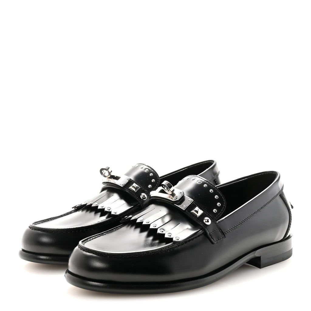 Glazed Calfskin Medor Studded Fringe Womens Destin Loafer 35 Black wholesalehk.shop