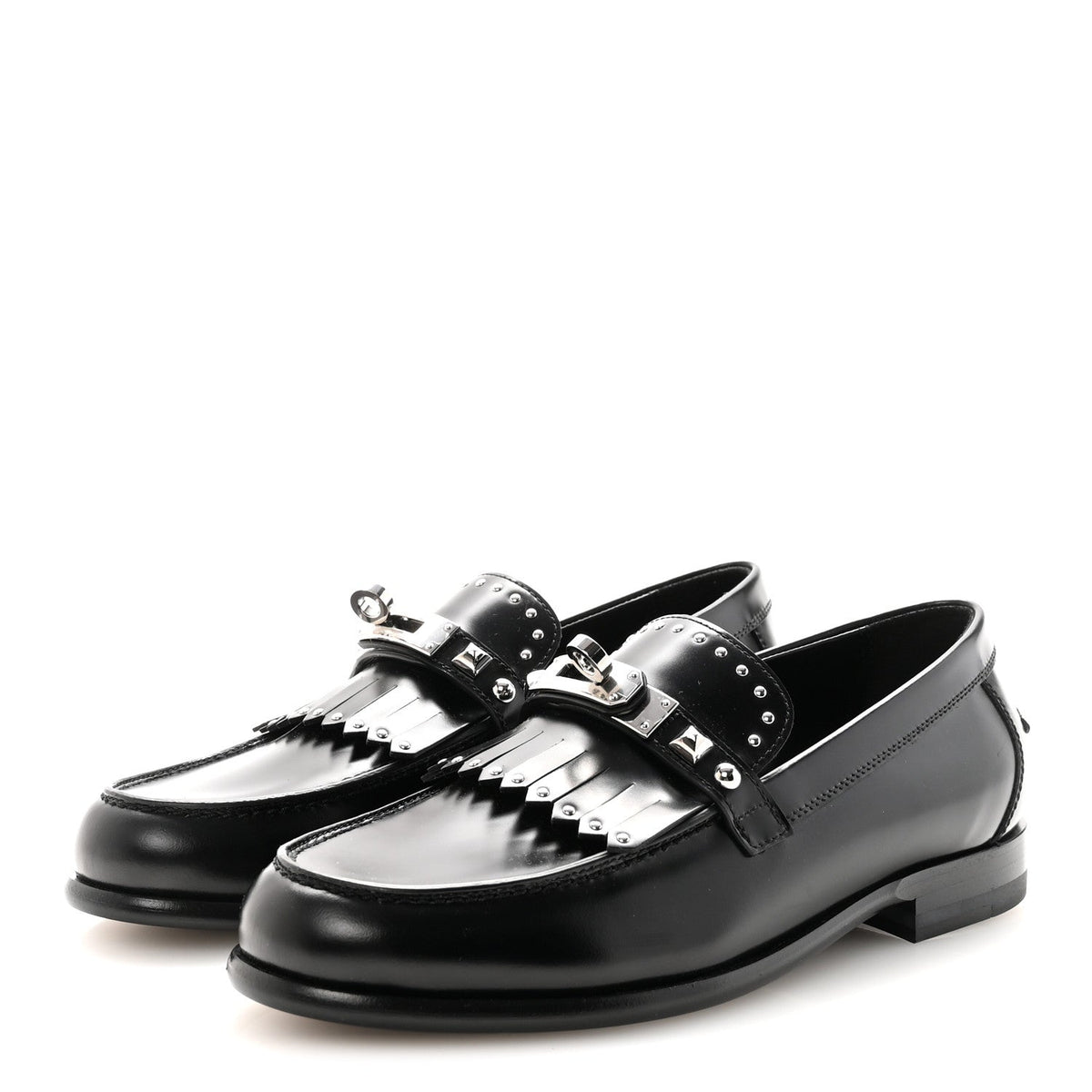 Glazed Calfskin Medor Studded Fringe Womens Destin Loafer 35 Black wholesalehk.shop
