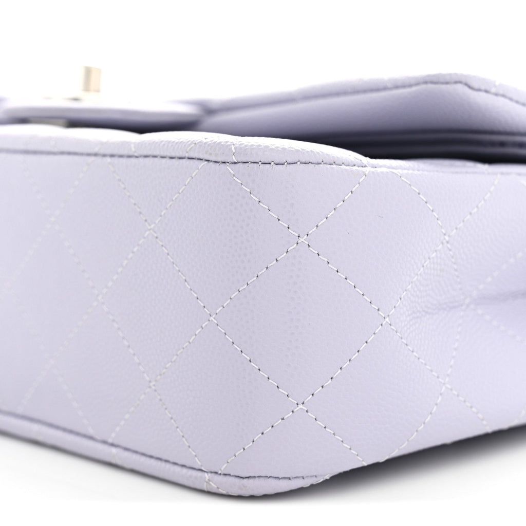 Caviar Quilted Medium Double Flap Light Purple wholesalehk.shop