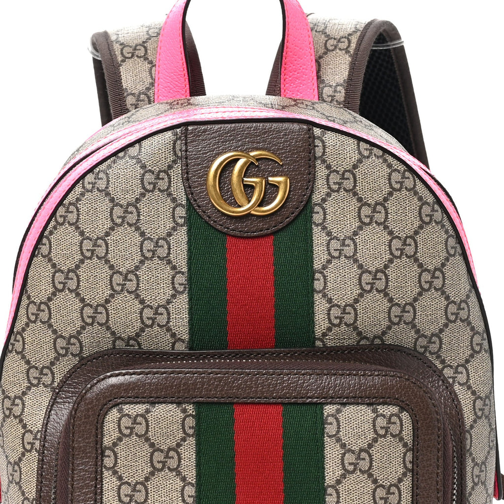 GG Supreme Monogram Textured Dollar Calfskin Web Small Ophidia Day Backpack Beige Ebony Fluorescent Fuchsia wholesalehk.shop