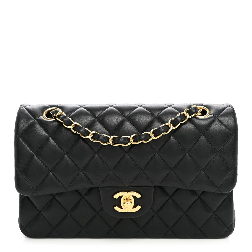 Lambskin Quilted Small Double Flap Black wholesalehk.shop