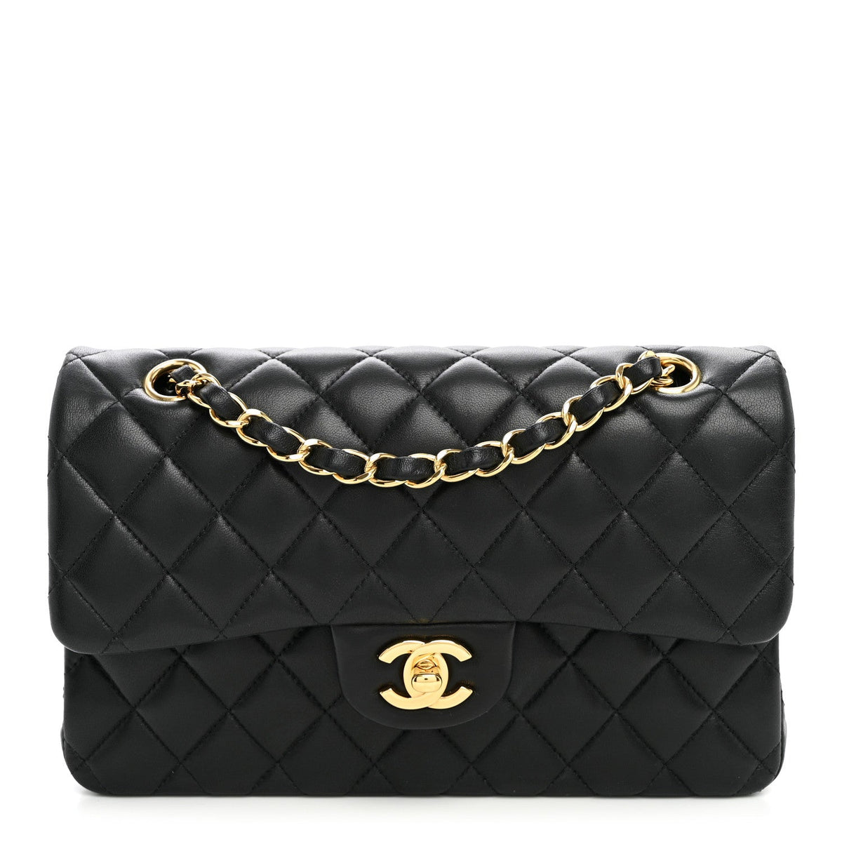 Lambskin Quilted Small Double Flap Black wholesalehk.shop