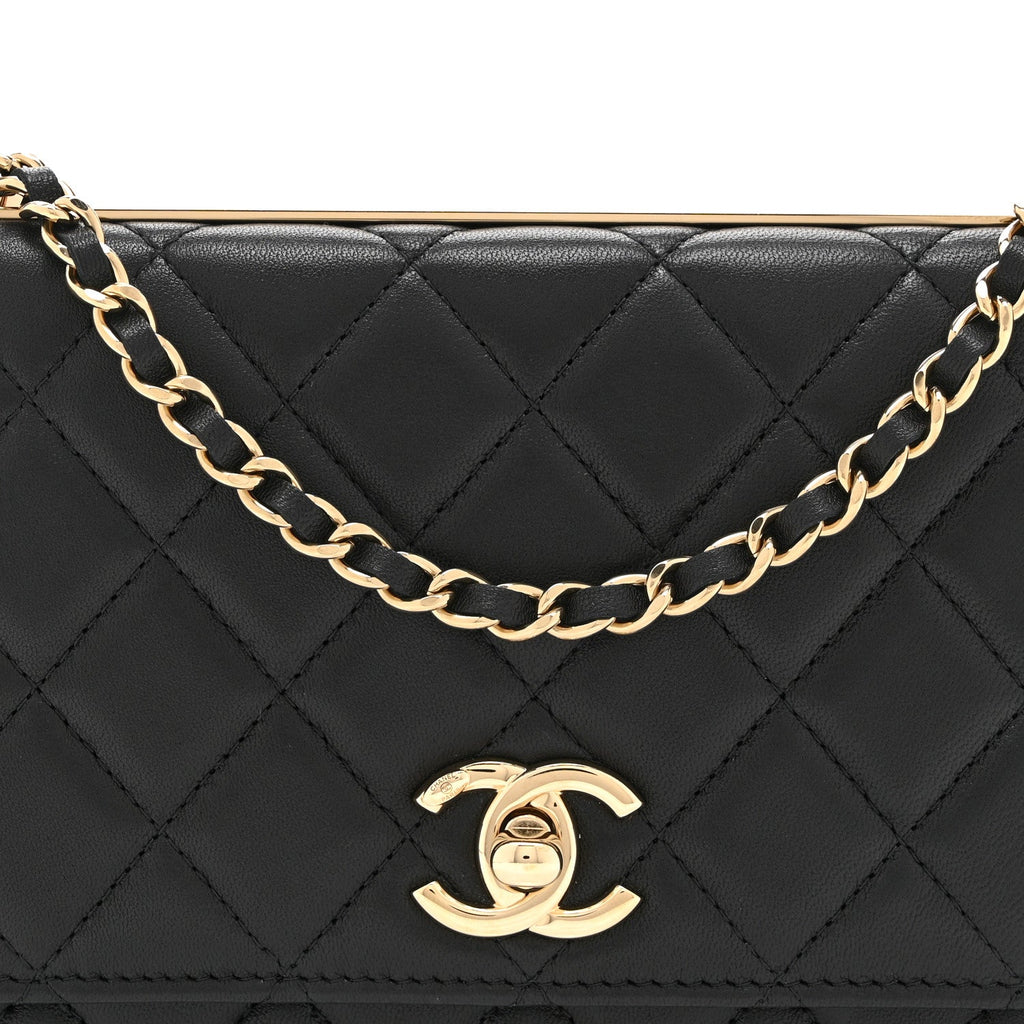 Lambskin Quilted Trendy CC Wallet On Chain WOC Black wholesalehk.shop