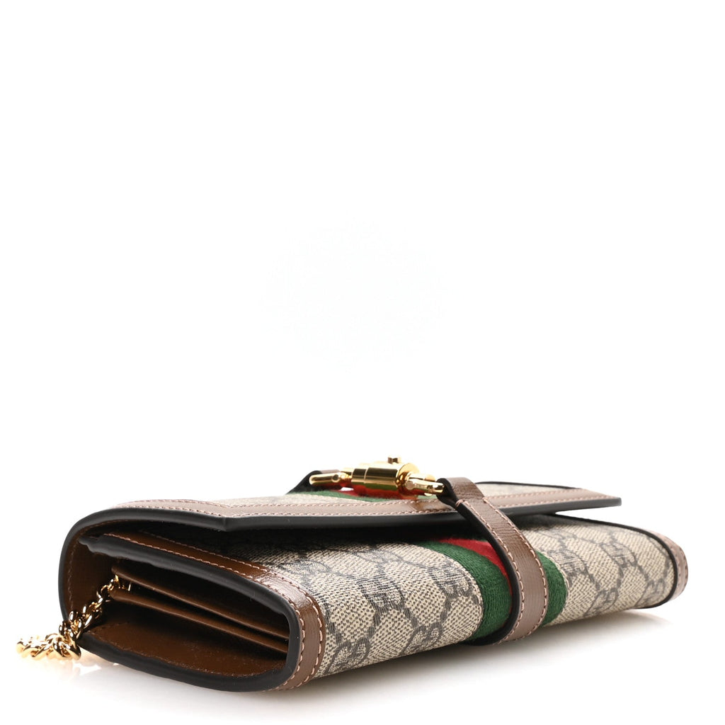 GG Supreme Monogram Azalea Calfskin Web Jackie 1961 Chain Wallet Beige Ebony Brown Sugar £¨ Direct shipment via from wholesalehk.shop