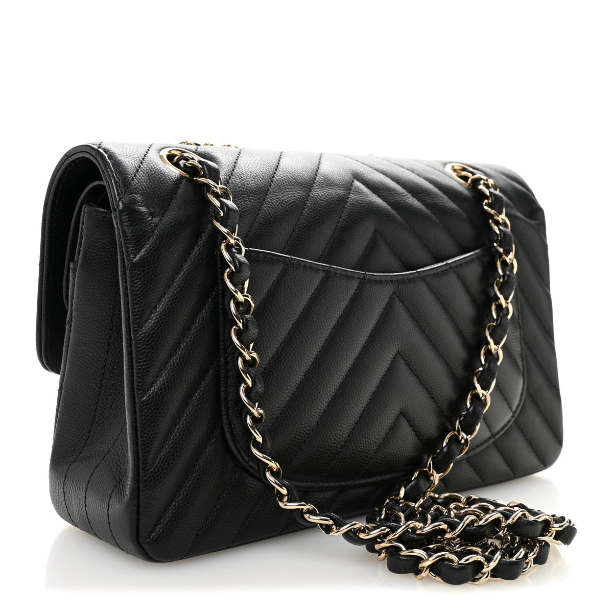 Caviar Flat Chevron Quilted Small Double Flap Black wholesalehk.shop