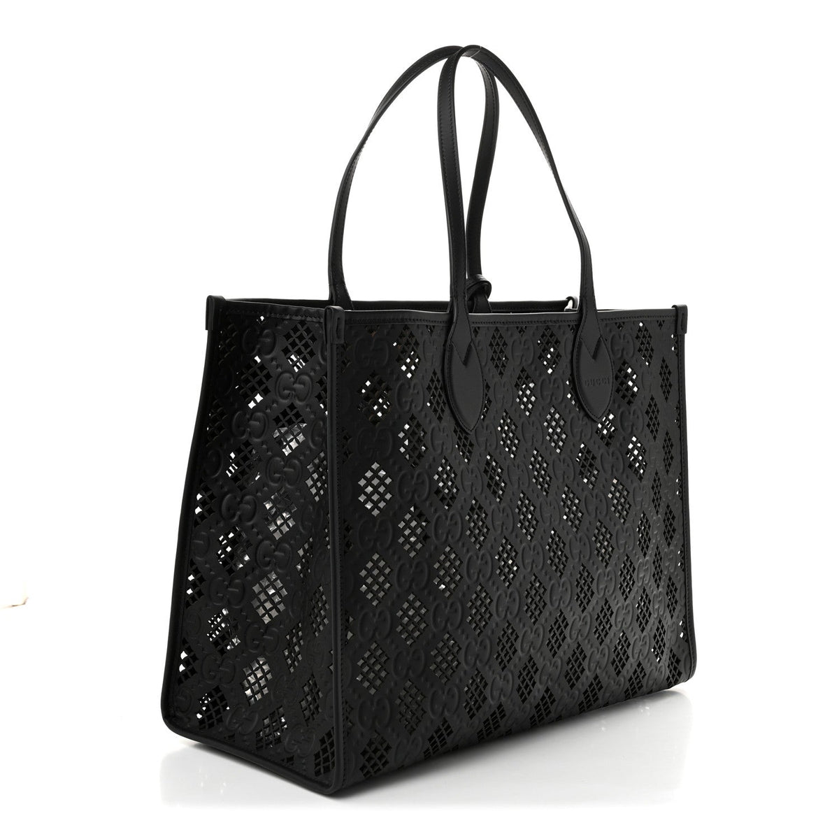 Calfskin GG Monogram Diamond Cut Medium Ophidia Tote Bag Black wholesalehk.shop