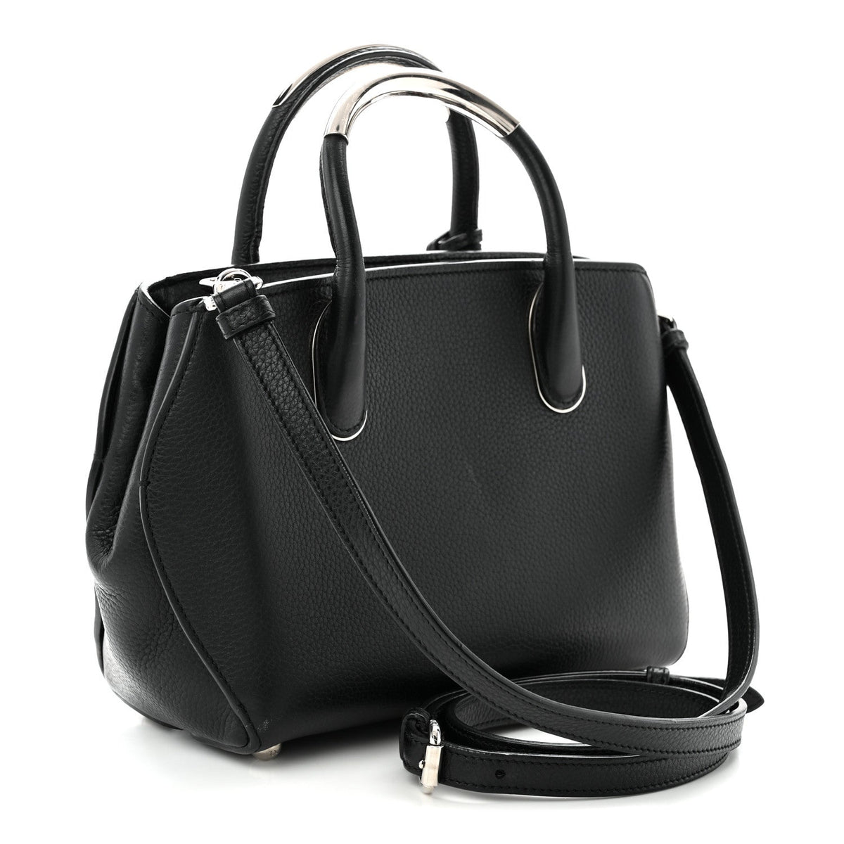 Grained Calfskin Small Open Bar Tote Black wholesalehk.shop
