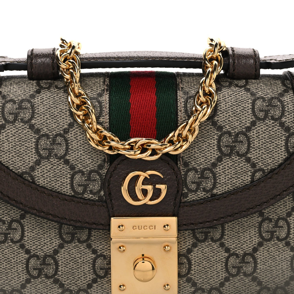 GG Supreme Monogram Textured Dollar Calfskin Web Mini Ophidia Padlock Top Handle Chain Shoulder Bag Beige Ebony New Acero £¨ Direct shipment via from wholesalehk.shop