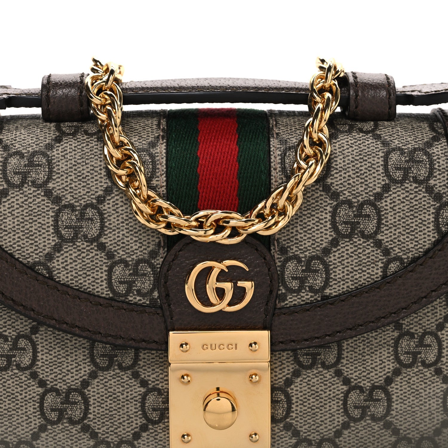 GG Supreme Monogram Textured Dollar Calfskin Web Mini Ophidia Padlock Top Handle Chain Shoulder Bag Beige Ebony New Acero £¨ Direct shipment via from wholesalehk.shop
